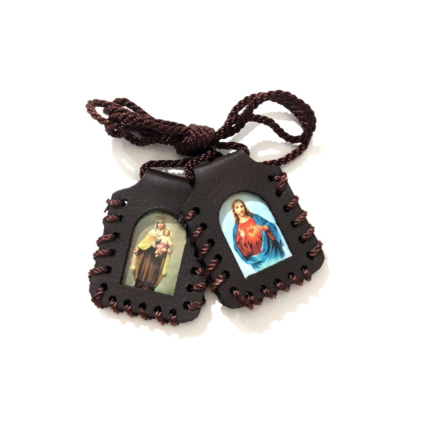 Sacred Heart of Jesus Christ and Our Lady of Mount Carmel Leather Scapular